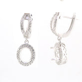 Sterling Silver Semi Mount Earrings Setting with White Topaz for oval gemstones, elegant dangle design, custom-made option.